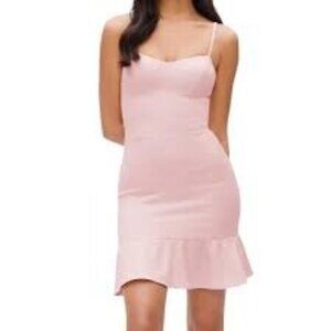 Dress The Population‎ Mira Mini Dress S Ruffle Hem Blush Pink Bodycon NWT